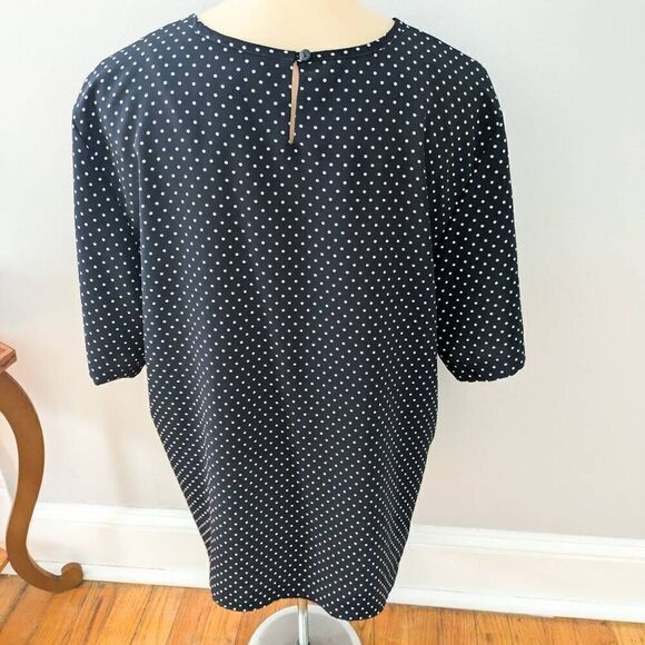 Karen Scott Navy Polka Dot Scoop Neck Short Sleeve Top - Picture 3 of 4